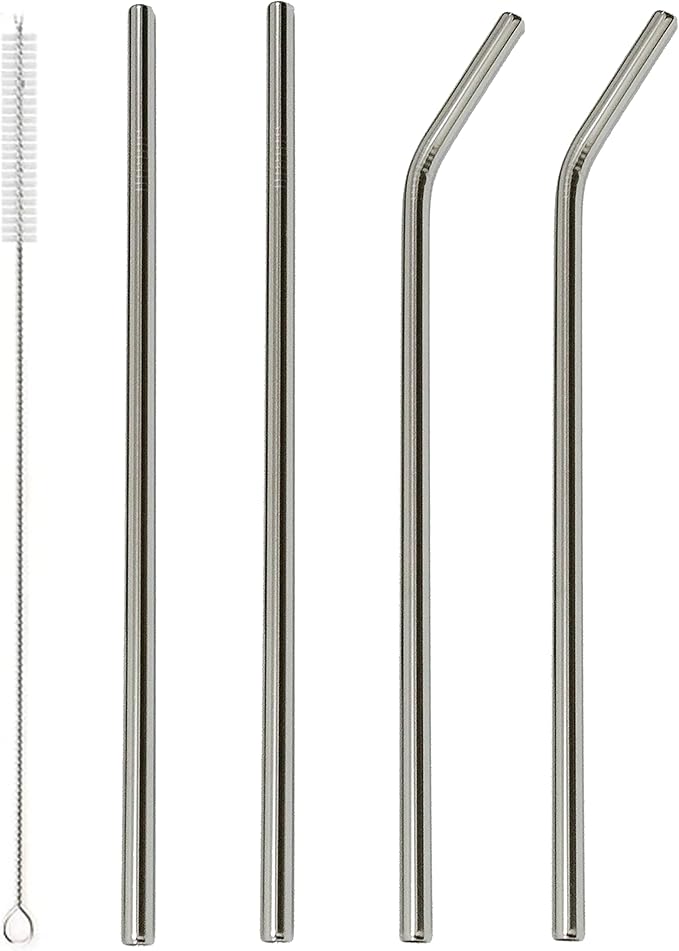 Stainless Steel Straws, 4pcs 12" Ultra Long 0.3" Wide Reusable Metal Drinking Straws with Cleaning Brush for 40oz 64oz Tall Tumblers