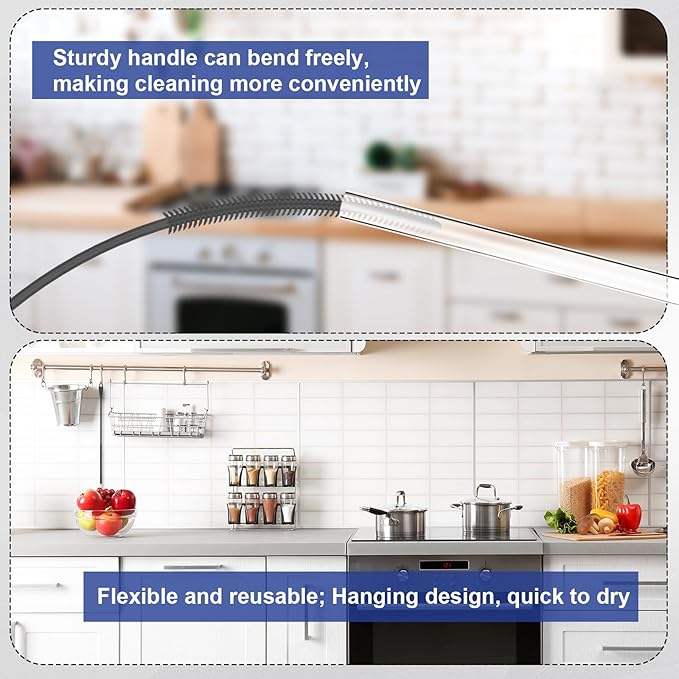 2pcs Silicone Straw Brushes, 6mm+8mm Reusable Hanging Straw Cleaner Brush Extra Long Straw Cleaning Brush Bendable Crevice Brush Pipe Cleaners for Glass Metal Straw (Gray)