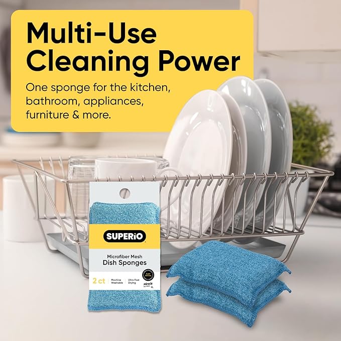 Miracle Microfiber Scrubbing Sponge, Blue Extra Scrubbing Power Sponge for Kitchen, Sink, Pot, Pan and Dish Washing, Super Absorbent and Rapid Drying 6-Pack