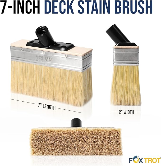 Foxtrot Deck Stain Brush 7-Inch, Stain-Brushes for Wood, Professional Grade Deck-Stain Applicator Brush, Stain and Sealer, Limewash Paint Brush, Deck Brush, Wide Paint-Brush for Staining Wood