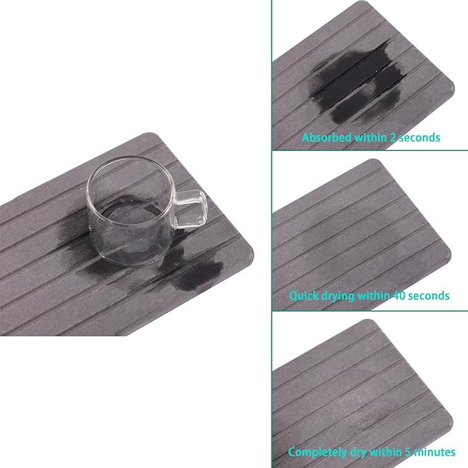2 PCS Water Absorbent diatomite Coasters, 8.3" x 4" Water Absorbing Stone Tray for Sink, Stone Drying mat for Kitchen Counter, Stone soap Tray Used for Hand Soaps & toiletries & Plants