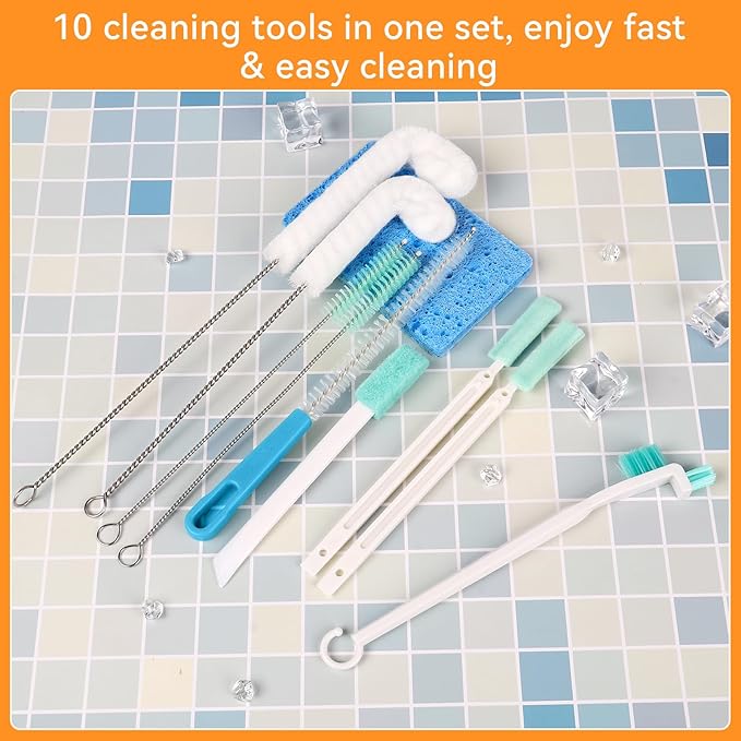 Ice Machine Cleaner Brush Sets,10 Pcs Ice Maker Cleaner Tools with Crevice Cleaning Brush and Scrub Sponge, Small Cleaning Brush Tight Spaces