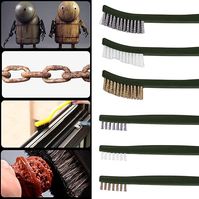 Wire Brush Set for Car Detailing - 9 PCS Cleaning Kit with 3 Brass, 3 Steel, 3 Nylon Brushes