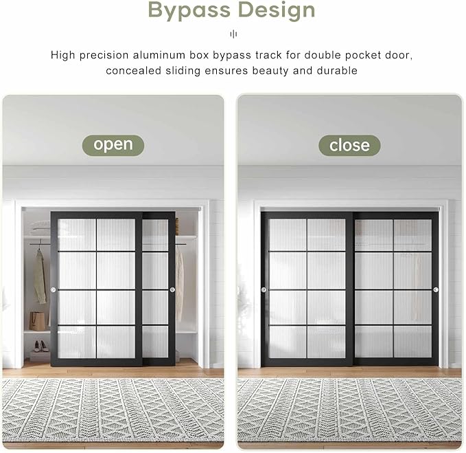EaseLife 8FT/96in Bypass Double Sliding Pocket Door Hardware Kit,Commercial Grade,Aluminum,Bypassing Closet Door Track for 2 Door System,Slide Smoothly Quietly,Easy Install,No Doors
