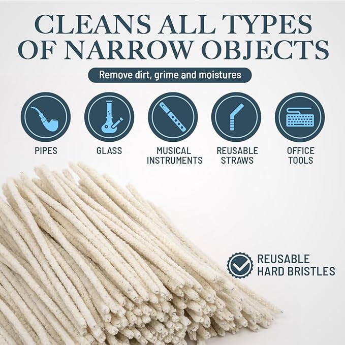 LOVA Hard Bristle Pipe Cleaners, 200 Count (6 in) – 100% Cotton, Flexible Steel Wire Core, Sharp Plastic Bristles – Deep Clean Tobacco Pipes, Glass Pipes, Straws & Narrow Tubes
