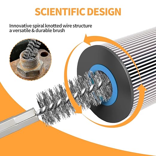 Bore Brush for Drill – 8pcs Stainless Steel Wire Tube Brush in Different Sizes, Twisted Wire Cleaning Brush with 1/4" Hex Shank, bore Brush Copper Pipe Cleaner for Power Drill & Tube Cleaning