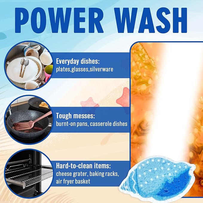 Whaline 8Pcs Starfish Shell Kitchen Sponges Water Absorbing Dish Washing Sponge Summer Sea Snail Starfish Shell Non Scratch Cleaning Scrub Sponges for Summer Home Kitchen Bathroom