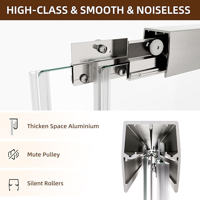 Shower Door,56-60" W x 70" H Semi-Frameless Double Sliding Glass Shower Door with 1/4'' (6mm) Clear SGCC Tempered Glass,Bypass Shower Enclosure,Brush Nickel