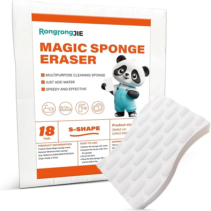 Magic Sponge Eraser, S-Shaped Melamine Sponges, Extra Long Lasting Cleaning Pads for Bathroom, Kitchen, Outdoor, Multi Purpose Cleaner, Clean tub, Shower, Wall, Oven, Shoe, 18ct