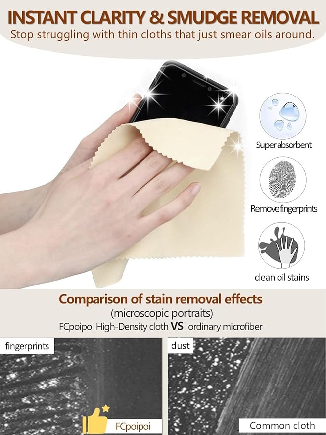 Glasses Cleaning Cloth, 30% Thicker 260g High-Density Microfiber Cleaning Cloth for Glasses, Lens and Screens, Ultra-Soft Suede Texture Lens Cleaning Cloth for Camera, VR, Tablets
