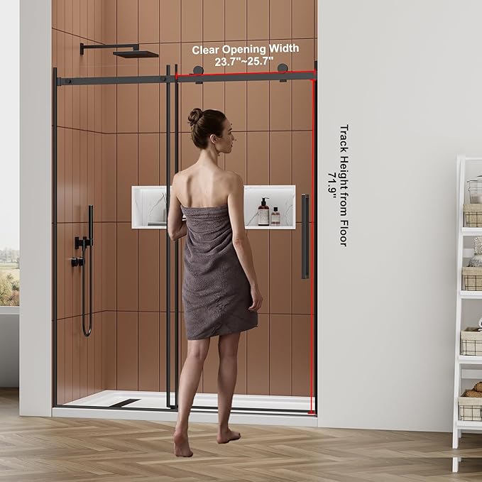 Luxury Soft-Closed Frameless Sliding Shower Door, 58–60” W x 76” H, 3/8" (10mm) Tempered Glass, Nano Coating, 304 Stainless Steel, Premium Quiet Close System - Matte Black
