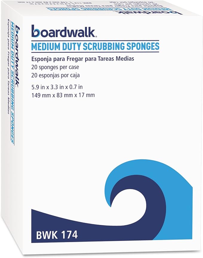 Boardwalk Scrubbing Sponge, Medium Duty, 3.6 x 6.1, 0.75" Thick, Yellow/Green, Individually Wrapped, 20/Carton