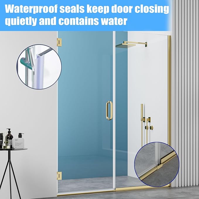 Pivot Shower Door, Adjustable Width 58.5-60" W x 76" H Hinged Shower Glass Door with 3/8" (10mm) Clear SGCC Tempered Glass with Nano Easy-Clean Coating, L01 Brushed Gold