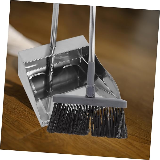 Heavy Duty Long Handled Dust Pan Ergonomic Stand Up Trash Dustpan for Home Garage and Lobby Extra Capacity Stainless Steel Construction No Bending Required
