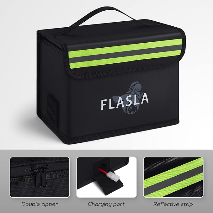 FLASLD Fireproof Explosionproof Lipo Bag with Charge Port - Large Capacity Lipo Battery Storage Guard Safe Pouch