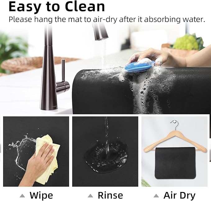 LOPNUR Kitchen Dish Drying Mat, 24"x16" Large Dish Drying Mats for Kitchen Counter, Super Absorbent Dish Drying Pad, Diatomite Coffee Mat Heat Resistant Mat with Anti-slip Rubber Backed, Black