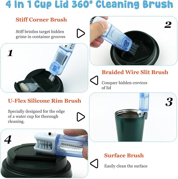 4 Pack Bottle Brush Cleaner Water Bottle Brush Cleaning Kit Straw Cleaner for Owala Freesip, Bottle Cleaner for Stanley Silicone Brush for Tumbler Sport Bottles, Water Bottles