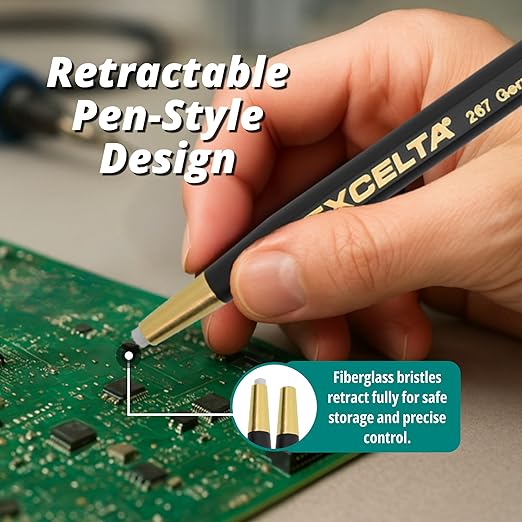 Excelta 267 Fiberglass Scratch Brush, Retractable and Refillable Pen Style Tool with Plastic Handle & Fiberglass Bristles, Precision Cleaning for Jewelry, Electronics, Crafts, Polishing, Rust Removal