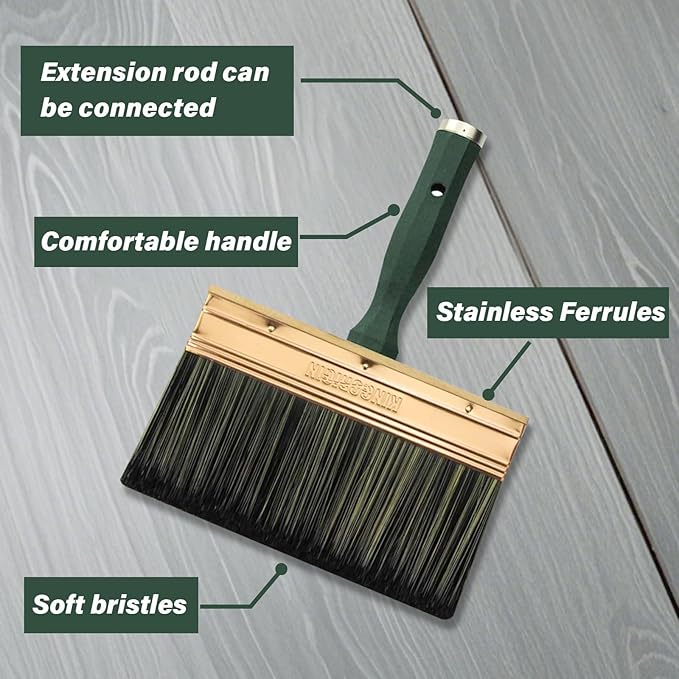 Deck Stain Brush, 8 Inch Deck Paint Brush with Threaded Handle for Extension Pole, Wide Large Brushes for Staining Wood, Fence, Walls, Lime Wash Paint Brush