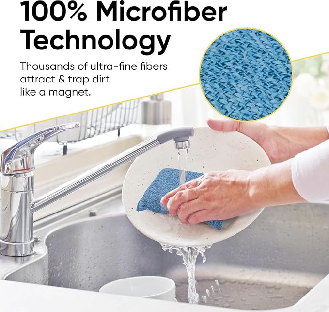 Miracle Microfiber Scrubbing Sponge, Blue Extra Scrubbing Power Sponge for Kitchen, Sink, Pot, Pan and Dish Washing, Super Absorbent and Rapid Drying 8-Pack