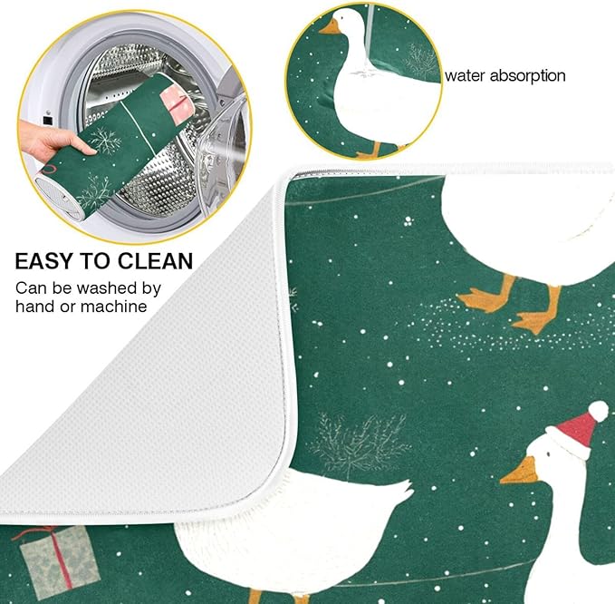 Christmas Geese Pattern Dish Drying Mat for Kitchen Counter Super Absorbent Drying Mat 16x18 inch Large Dish Drying Matts for Countertop Protector Dishes Pad