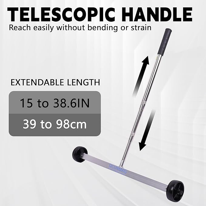 17-Inch Rolling Magnetic Sweeper with Wheels, Adjustable Handle, 8.8-Pound Capacity Heavy-Duty Magnet to Pick Up Nails