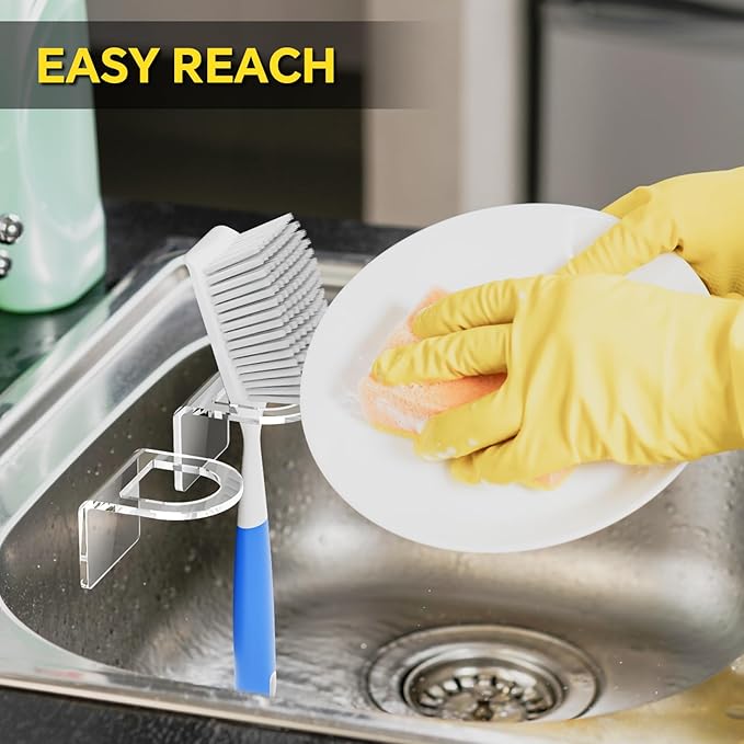 NiHome Clear Acrylic Kitchen Sink Brush Holder 2PCS, Universal Fit Compatible with All Sink Types for Practical & Stylish Brush Storage, Easy Installation Sleek Modern Design with Secure Nano Adhesive