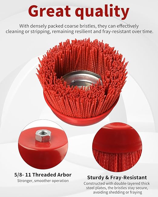 Nylon Cup Brush for Angle Grinder, 6 Inch Coarse Sanding Scuffing, 5/8" 11 Thread, 4PCS Wire for Drill - Remove Rust, Corrosion, Paint