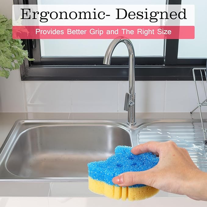 6 Pcs Cat Dual Sided Scrub Cleaning Sponges Cute Temperature Sensitive Dish Sponges for Washing Dishes Non Scratch Household Multi Use Scrubber for Kitchen, 3 Colors