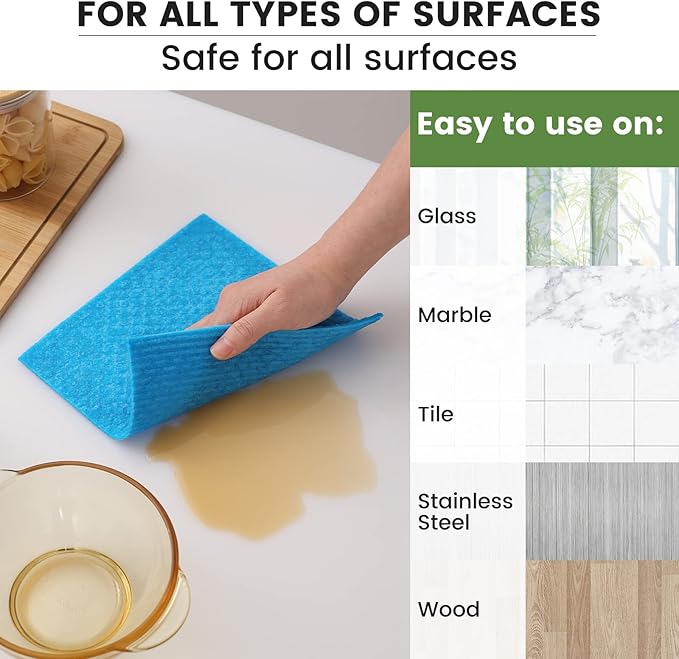 Homaxy Swedish Dishcloths for Kitchen, 15 Pack Reusable and Washable Cellulose Sponge Cloths Dish Towels, Absorbent and No Odor Paper Towels for Dishes ＆ Counters, Blue