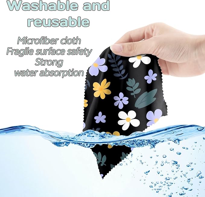 6 PCS Glasses Cleaning Cloth Eyeglass Lens Microfiber Cleaning Cloth Reusable Phone Screens Camera Cute Aesthetic Women Girls(6.3"x6.3")-Black