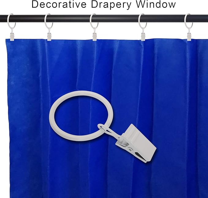 90 Pack Curtain Rings with Clips, Drapery Clips with Rings, Drapes Rings 1.26 in Interior Diameter, Fits up to 1 Inch Curtain Rod, White