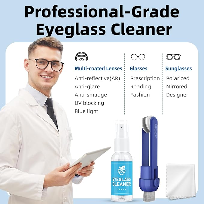 Glasses Cleaner Eyeglass Cleaning Kit, Lens Cleaners Spray with Microfiber Cloth, Portable Glasses Cleaning Kit for Travel, Safe Eyeglasses Cleaner Tool, No Streaks Scratch