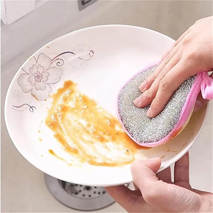 Dual-Sided Dishwashing Reusable Sponge for Kitchen Round Non-Scratch Scrub Sponges for Dishes, Pots and Pans 5 Pack