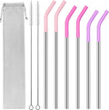20 30 40 oz Stainless Metal Straws for Stanley Tumbler, 6Pcs Reusable Straight Long Steel Straws with 12 Silicone Tips and 2 Straw Cleaning Brushes (3Color2, 20 30 40oz)