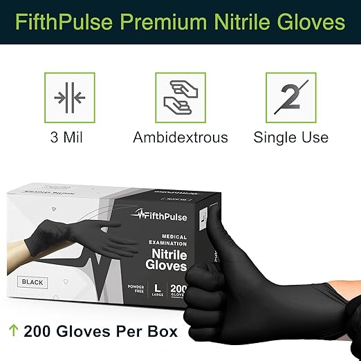 Black Nitrile Disposable Gloves Medium, 200 Count - Latex Free Medical Gloves, Dental and Surgical Grade - Powder Free Rubber Gloves