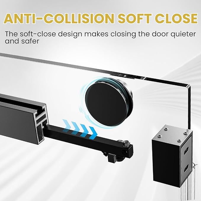Shower Door 56–60 in W x 76 in H, 3/8" Tempered Glass Sliding Shower Door, Frameless Matte Black, Soft-Close with Buffer, Reversible Installation for Modern Bathroom