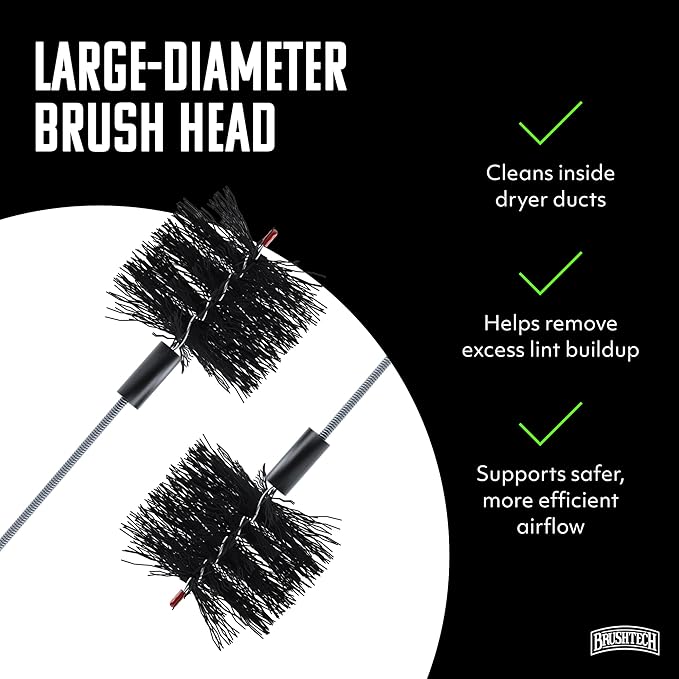 Brushtech Dryer Vent Cleaning Brush - 10-Foot Flexible Duct Cleaning Tool with Non-Kinking Spring for Lint Removal, Improved Airflow, Safer Dryers - Made in The USA, House Maintenance Supplies