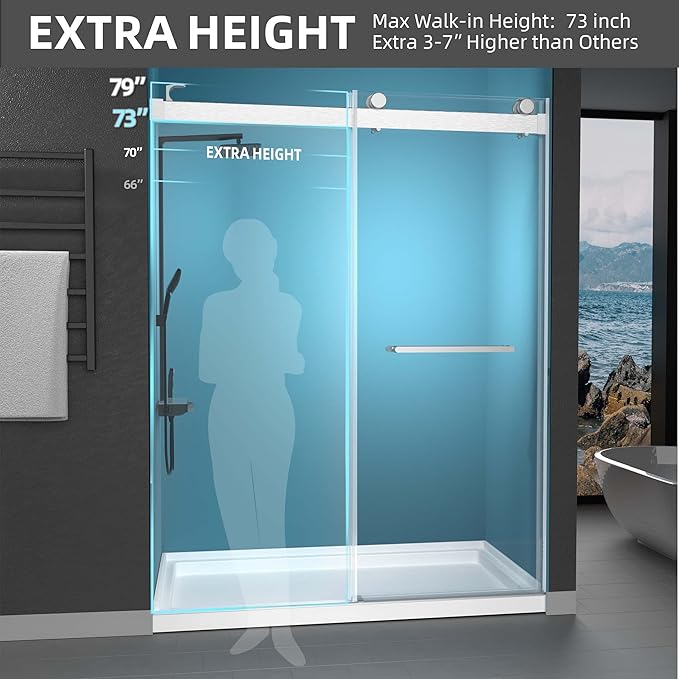GETPRO Sliding Shower Door 57-60" W x 79" H Frameless Bathroom Double Sliding Glass Doors 3/8 Inch Clear Tempered Glass Door for Walk-in Shower with Soft Close and Width Adjustable Brushed Nickel