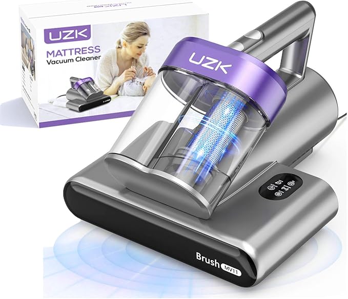 Bed Vacuum Cleaner Mattress Vacuum Cleaner,16Kpa Powerful Handheld Vacuums with UV-C Light & Double Dust Cup & High Heating & Ultrasonic & Anion for Bed Sofa (MV11,Deep Black)