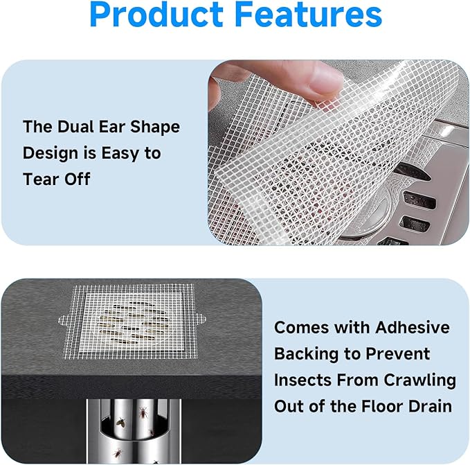 30PCS Disposable Shower Drain Hair Catcher, 4.13Inches Square Mesh Stickers, Hair Trap for Shower Drain, Adhesive Hair Stopper for Bathroom Tub Kitchen Sink, Glass Fiber Drain Filter