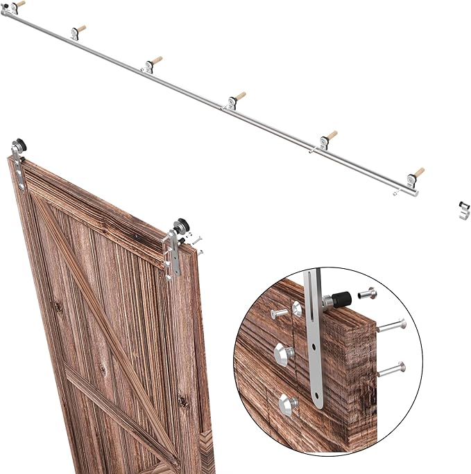 TSMST 10FT Sliding Barn Door Hardware Kit, Stainless Steel Heavy Duty Sturdy Barn Door Track for Single Wood Door, Slide Smoothly Quietly (I Style)
