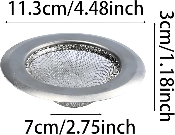3PCS 4.5" Kitchen Sink Strainer, Stainless Steel Drain Strainers with Wide Rim, Non-Clogging Basket Filter for Kitchen, Bathroom, Utility Sinks