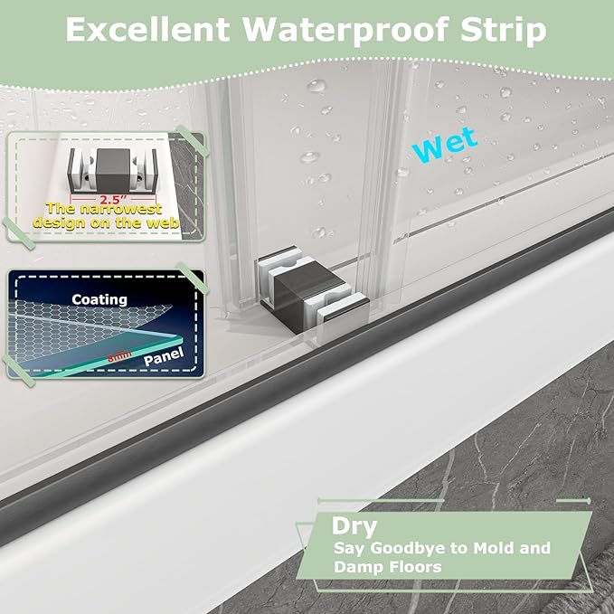 49"- 54" W x 76" H Frameless Shower Door, Double Sliding Shower Door,5/16"(8mm) Clear Tempered Glass,Easy Sliding Shower Door with Explosion-Proof Film (Matte Black 54" Wx76 H)