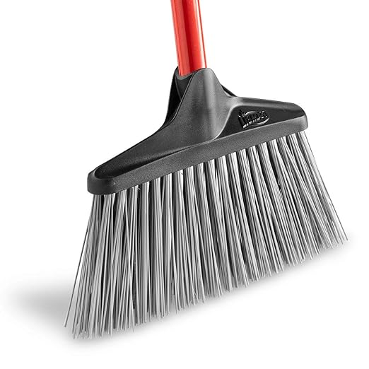 Libman Commercial 1086 Stiff Sweep Lobby Broom, Steel Handle, 38" Tall x 10" Wide, Red Handle (Pack of 6)