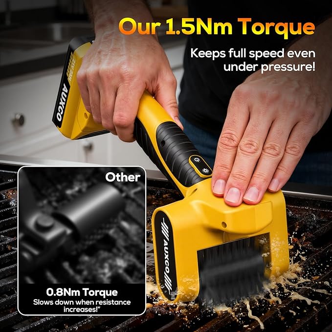 21V Electric Grill Brush, Heavy-Duty Cordless BBQ Cleaner with Stainless Steel Bristles, 90-Min Runtime，LED Light, Dishwasher Safe Head for Gas & Charcoal Grills