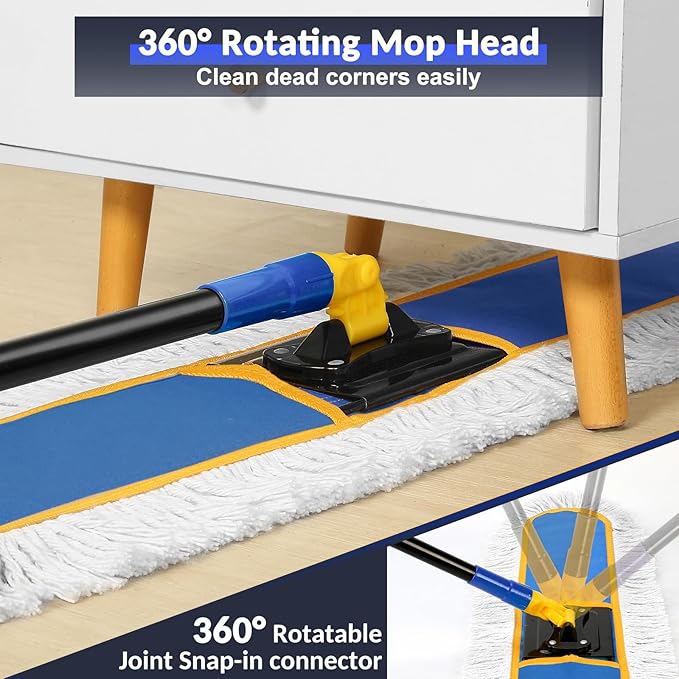 CLDREAM 24" Commercial Dust Mop for Floor Cleaning with 2 Mop Head, Large Industrial Push Broom Mops with 60" Long Handle,Wet Dry Floor Duster for Concrete Hardwood Tiles Marble Floors