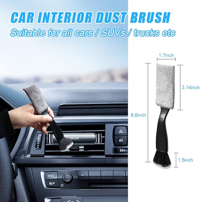 Ziciner 1 PC Double Head Brush for Car Clean, Soft Auto Interior Duster Detailing Brushes, Universal Vehicle Dashboard Screen, Air Vents, Computer etc Cleaning Tool Accessories (Black)
