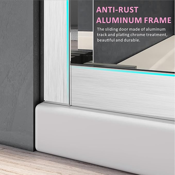 Semi-Frameless Glass Shower Door 44-48'' W x 72'' H with 4'' Adjustable Rail, Bathroom Double Sliding Door with 1/4'' Clear Tempered Glass,Brushed Nickel 304 Stainless Steel Hardware