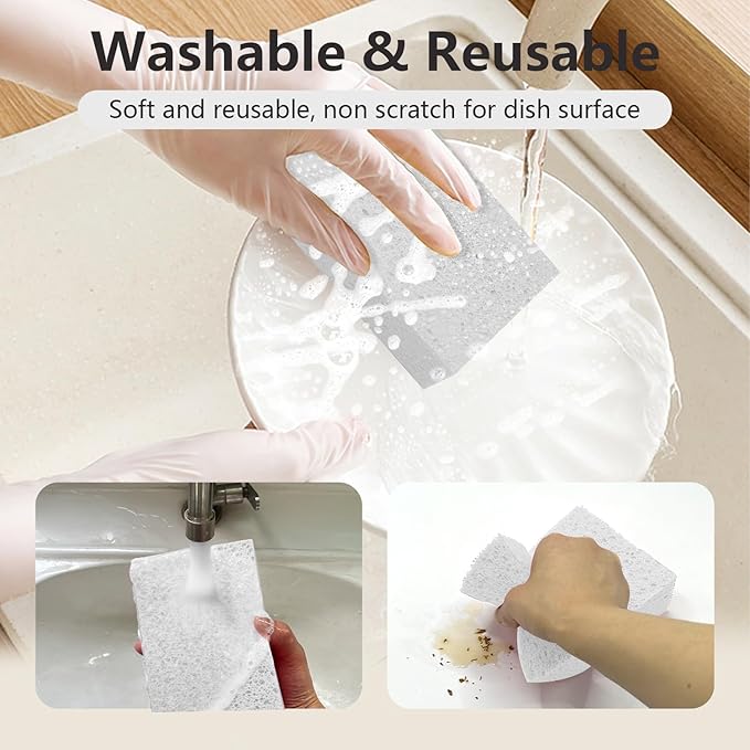 Cleaning and Washing Sponge, 3 Pack Large Extra Thick Heavy Duty Sponge Multi-Purpose for Kitchen Bathroom Bike Boat Car, Natural Cellulose Sponges 4" X 6" X 2" (White)